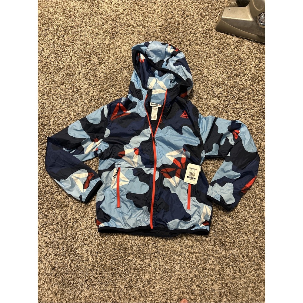 Reebok Boys Navy Blocker Full Zip Rain Coat Jacket w Pockets XL (14-16) NWT
